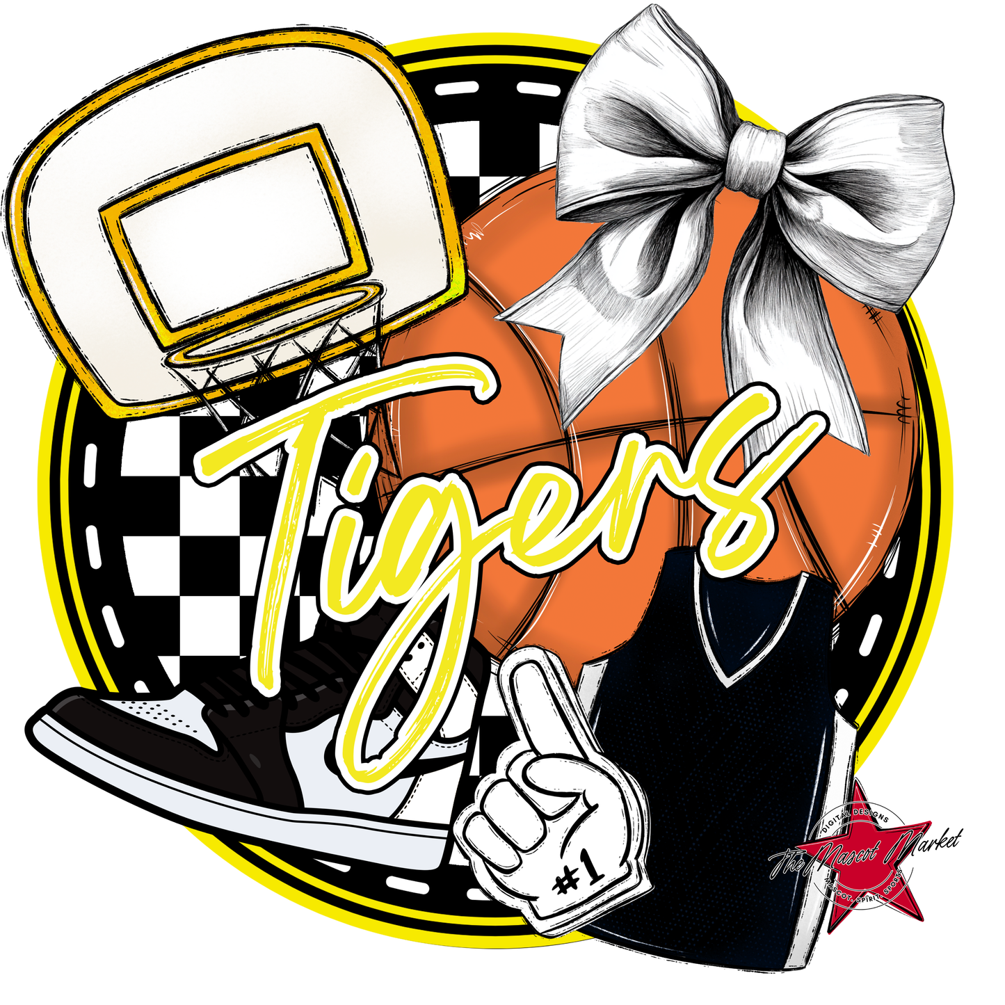 Tigers Circle Basketball Design-Bright Yellow