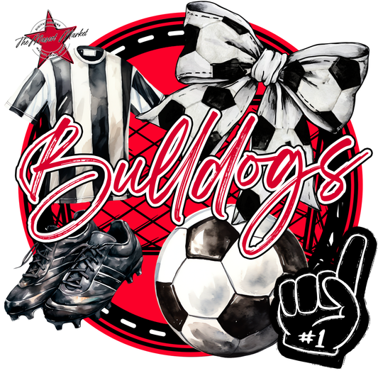 Bulldogs Circle Soccer Design-Red