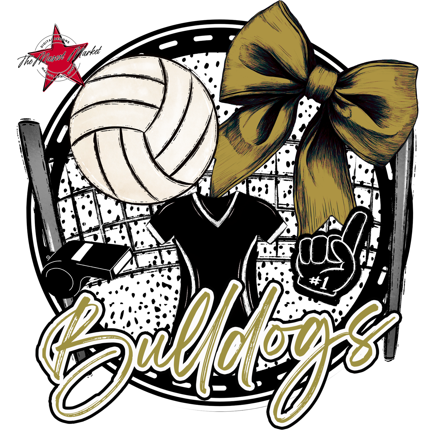 Bulldogs Circle Volleyball Design-Gold