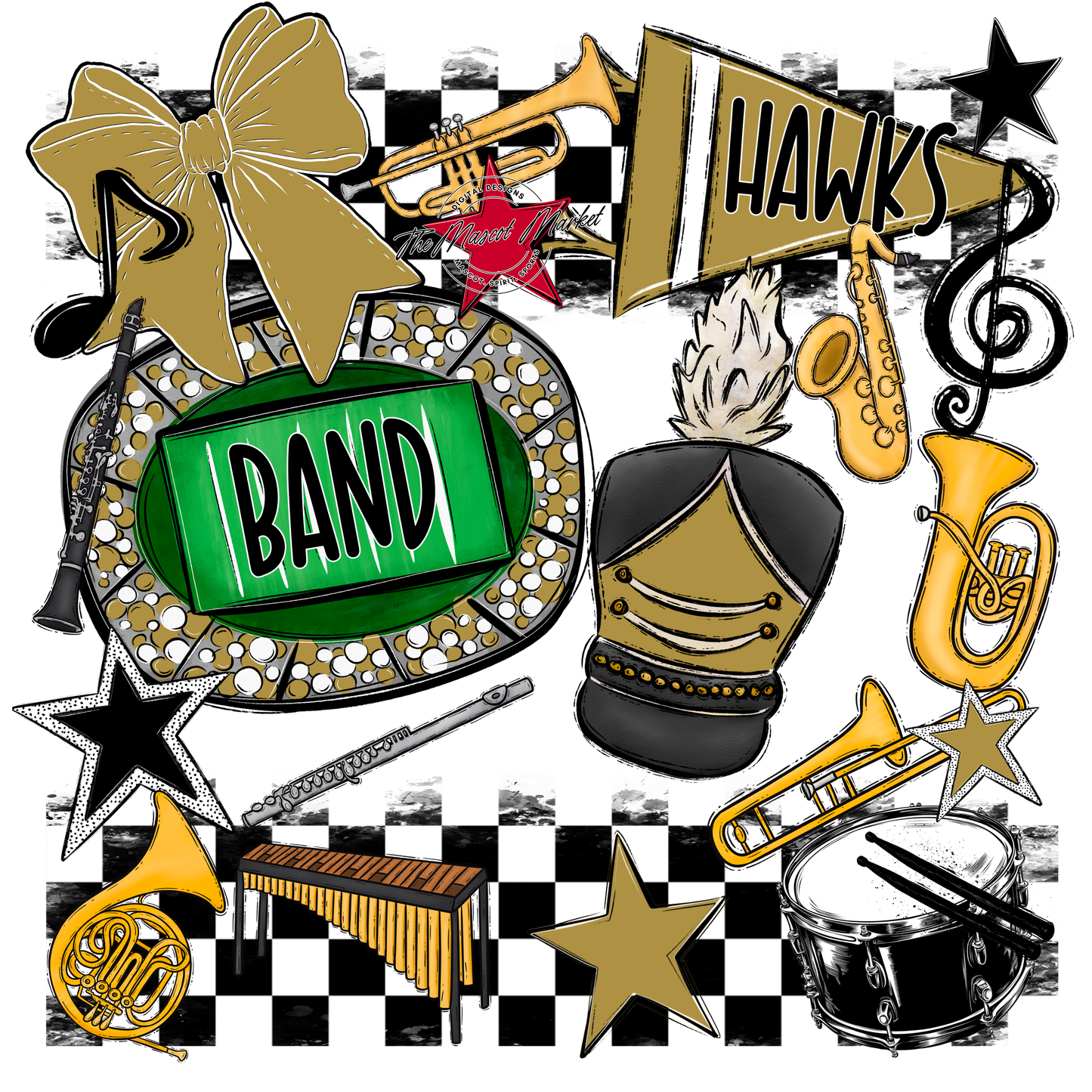 Hawks Checkers Band Spirit Design-Gold