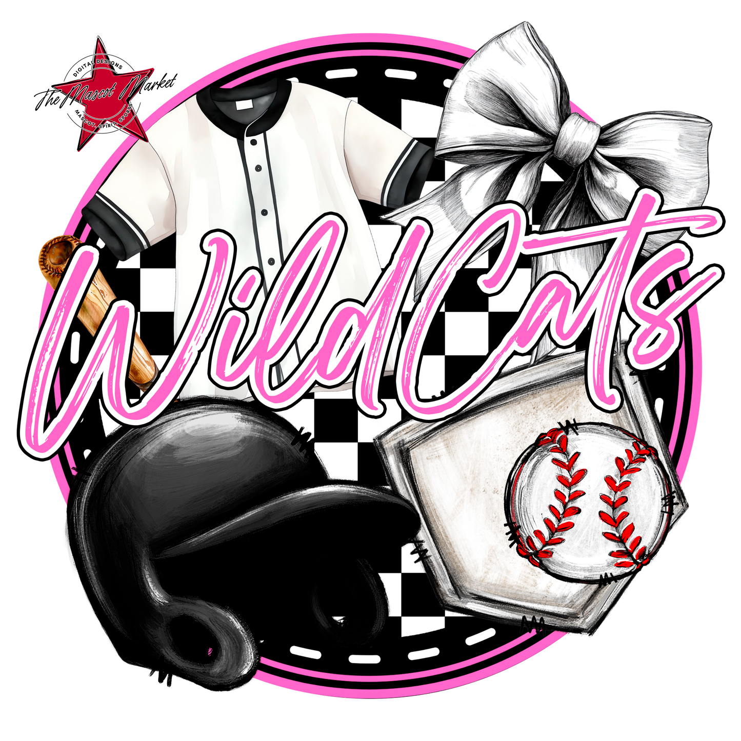 Wildcats Circle Baseball Design-Baby Pink