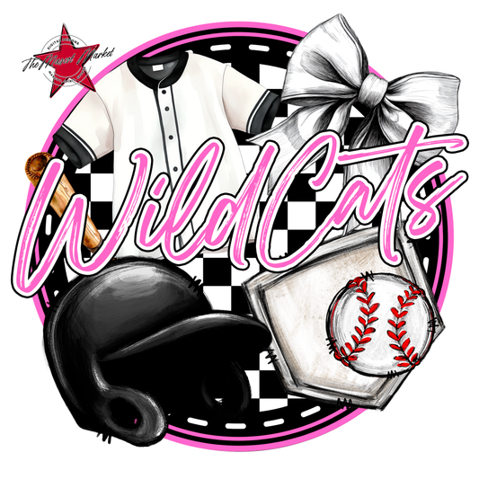Wildcats Circle Baseball Design-Baby Pink