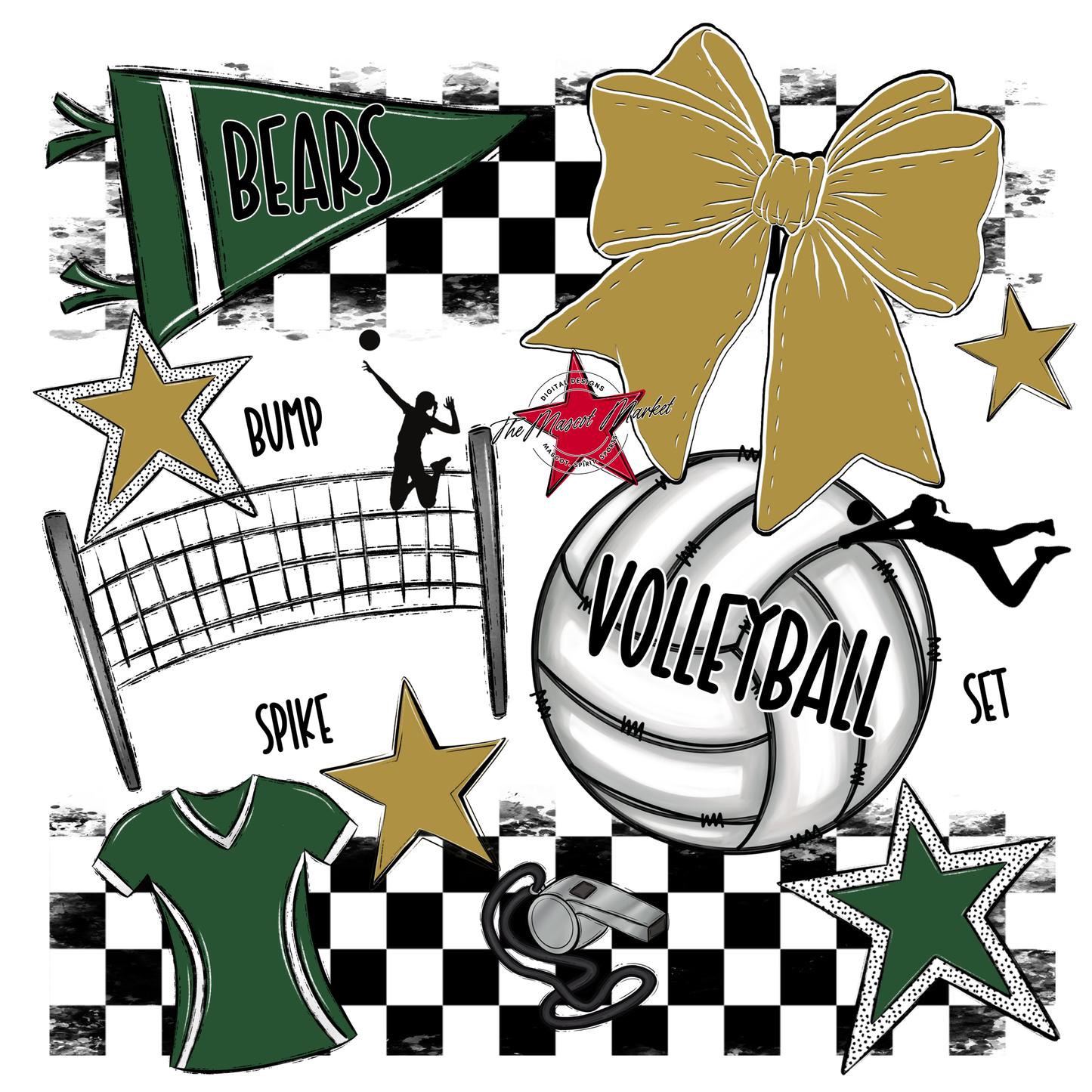 Bears Volleyball Checkers Design-Green-Gold