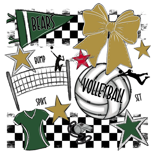 Bears Volleyball Checkers Design-Green-Gold