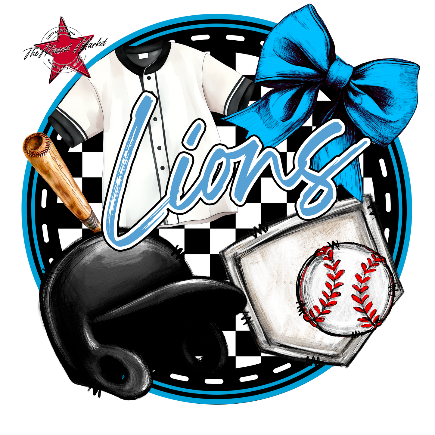 Lions Circle Baseball Design-Carolina Blue