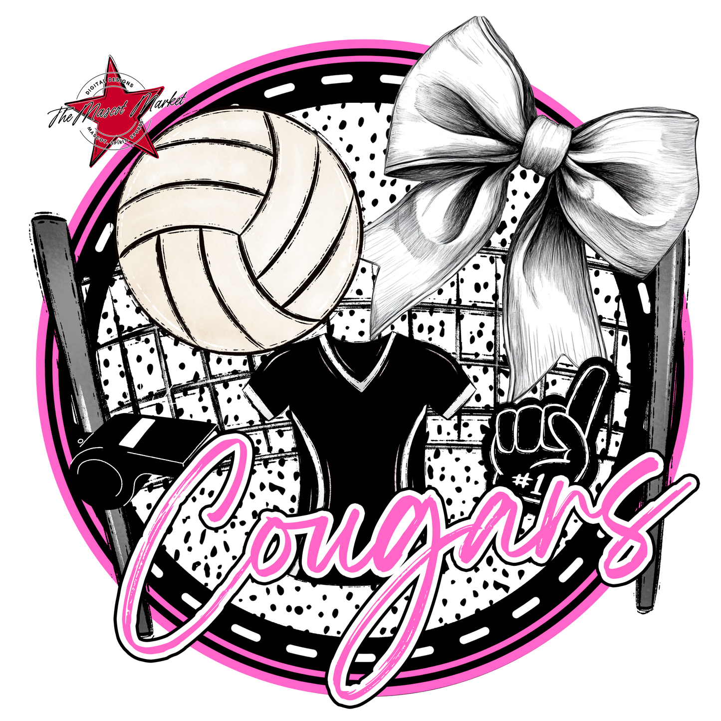Cougars Circle Volleyball Design-Baby Pink
