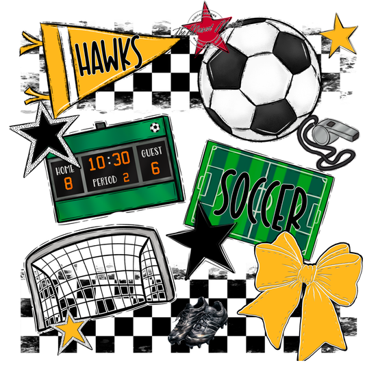 Hawks Checkers Soccer Spirit Design-Yellow