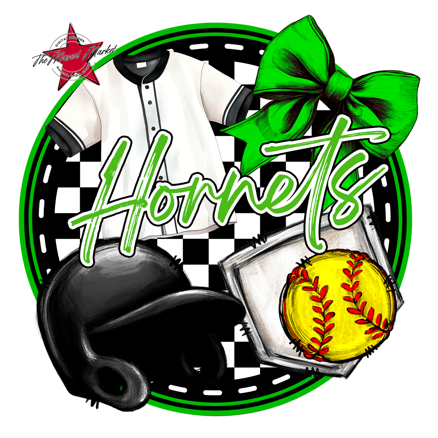 Hornets Circle Softball Design-Bright Green