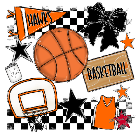 Hawks Checkers Basketball Spirit Design-Orange