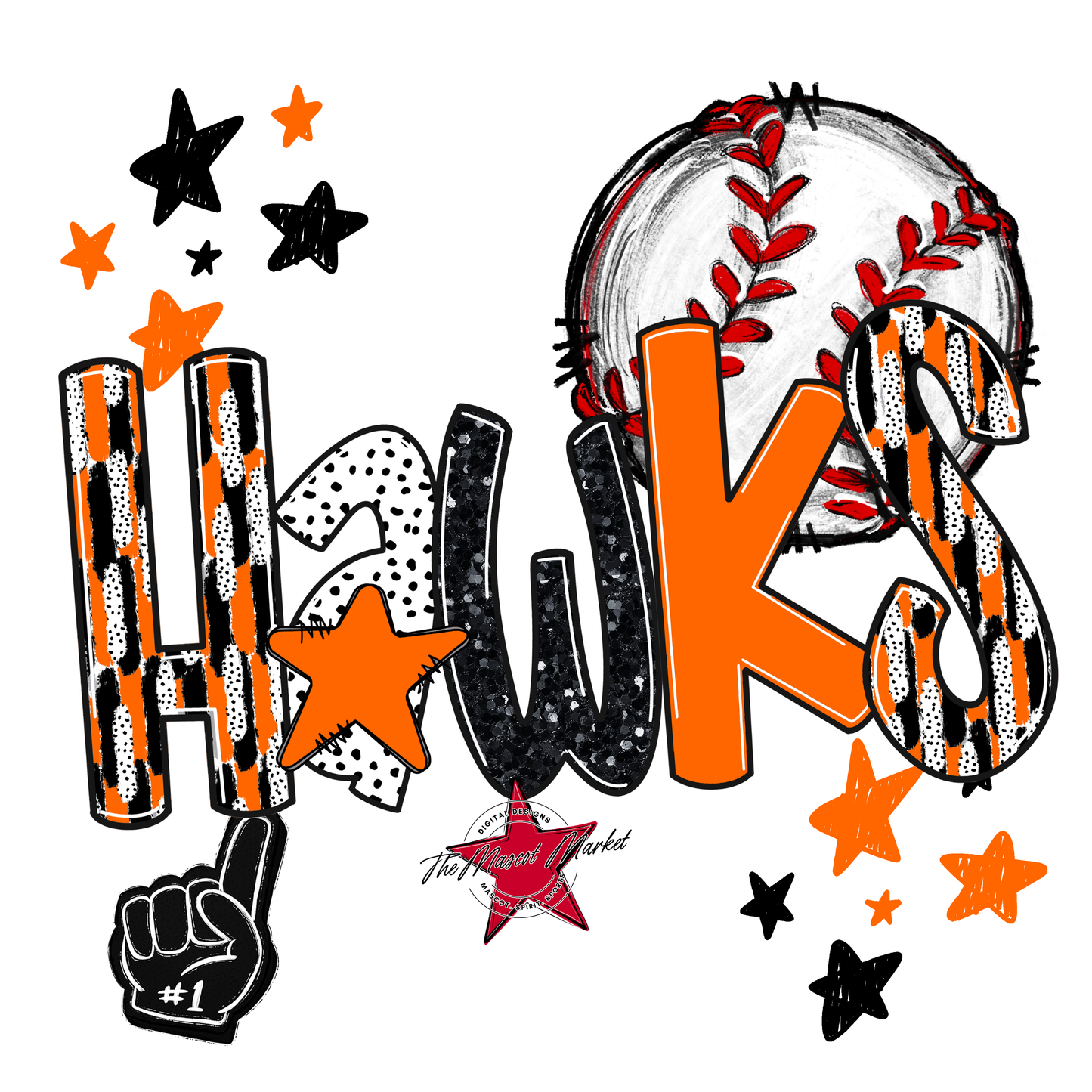 Hawks Baseball Scrape-Orange