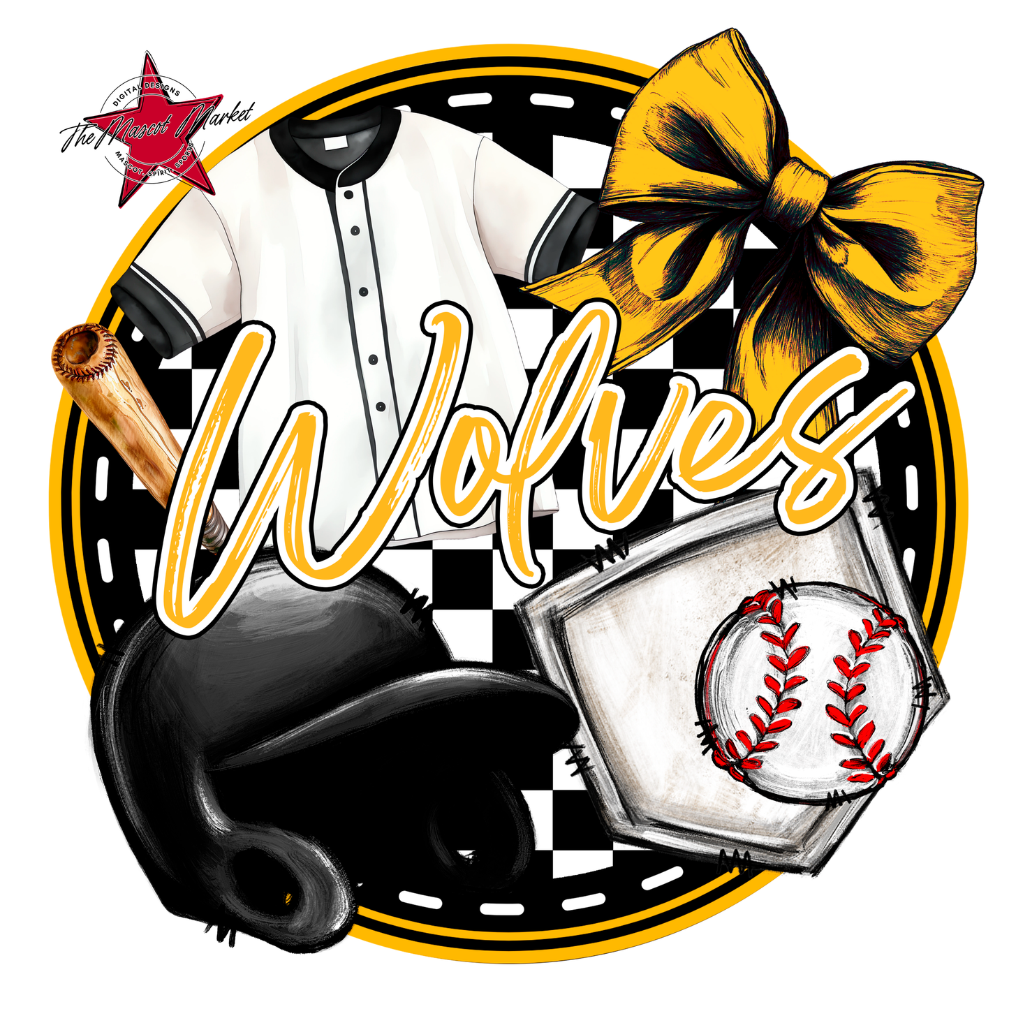 Wolves Circle Baseball Design-Yellow