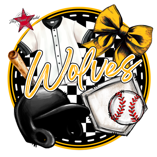 Wolves Circle Baseball Design-Yellow