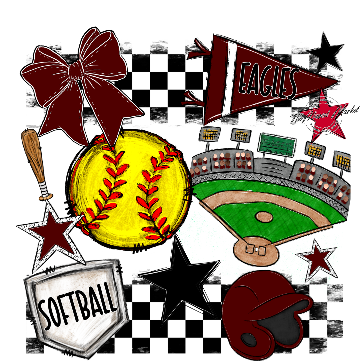 Eagles Softball Checkers Design-Maroon