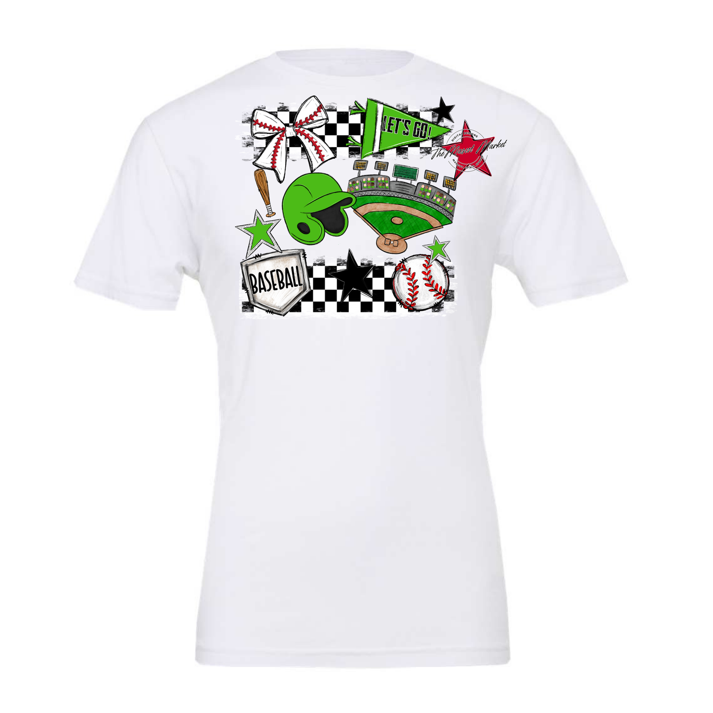 Baseball Checkers Spirit Design-Bright Green