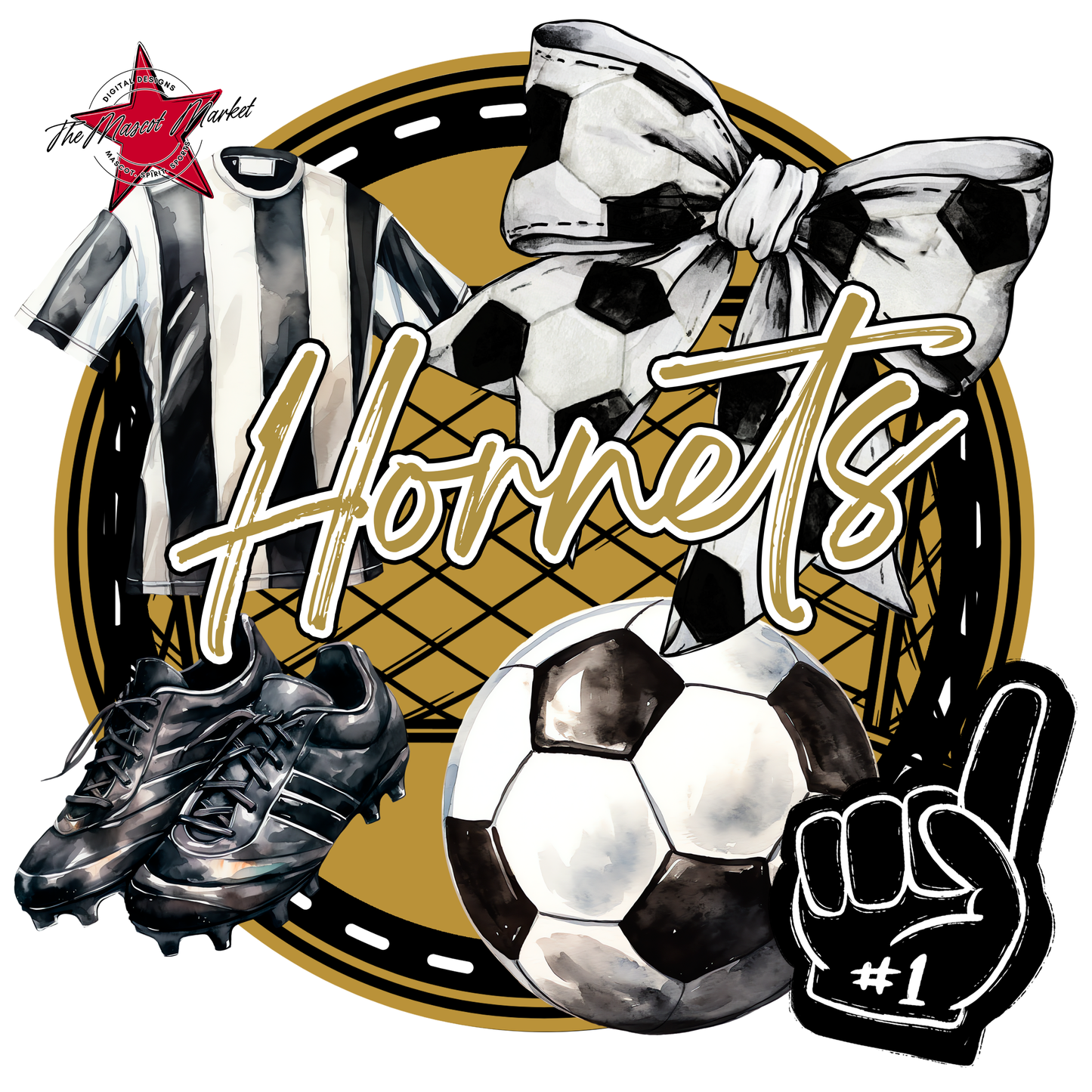 Hornets Circle Soccer Design-Gold