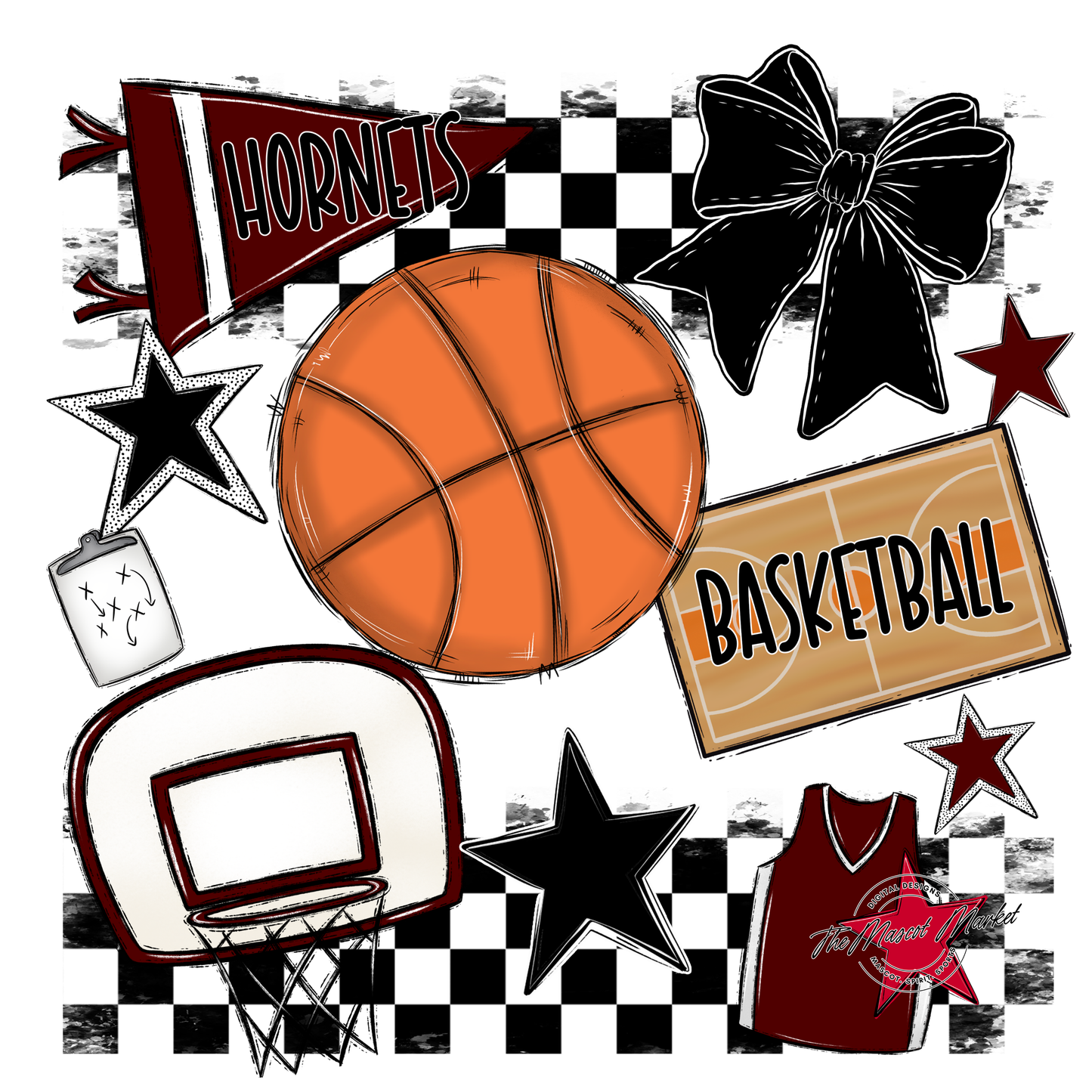 Hornets Checkers Basketball Spirit Design-Maroon