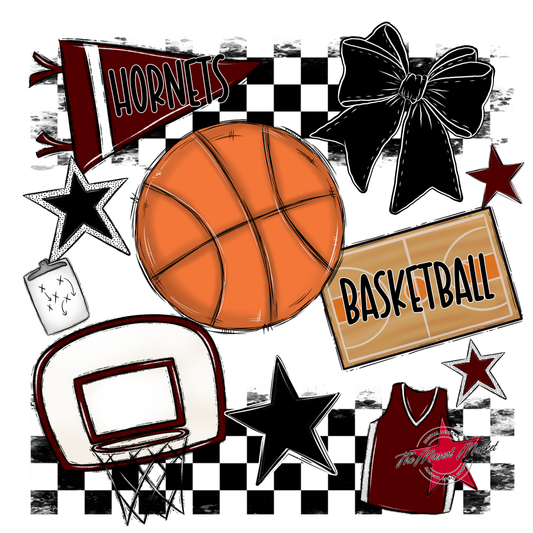 Hornets Checkers Basketball Spirit Design-Maroon