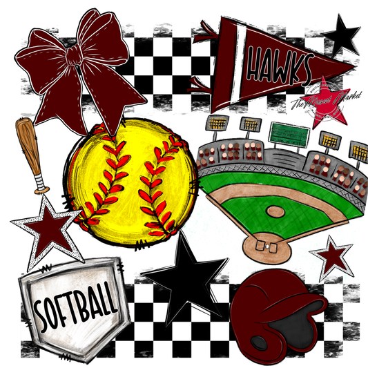 Hawks Checkers Softball Spirit Design-Maroon