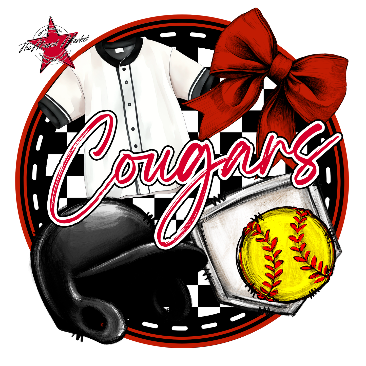 Cougars Circle Softball Design-Red