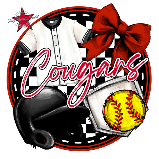 Cougars Circle Softball Design-Red