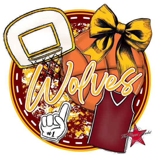 Wolves Circle Basketball Design-Maroon-Yellow