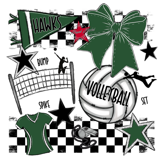 Hawks Checkers Volleyball Spirit Design-Green
