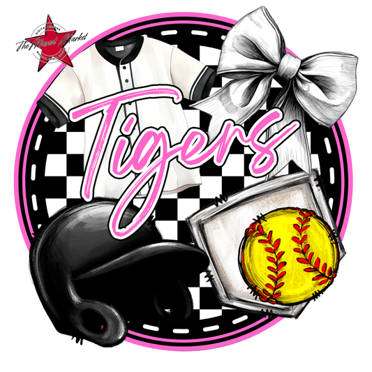 Tigers Circle Softball Design-Baby Pink