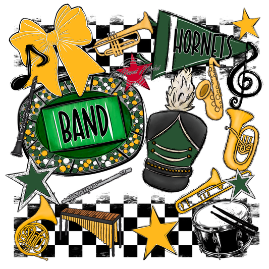 Hornets Checkers Band Spirit Design-Green-Yellow