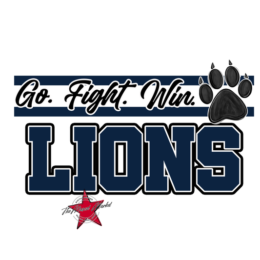 Lions Go Fight Win Mascot Lines-Navy