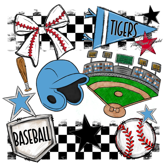 Tigers Checkers Baseball Spirit Design-Carolina Blue