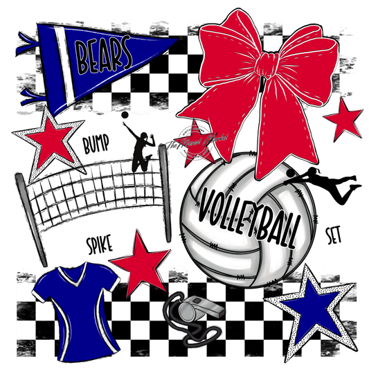 Bears Volleyball Checkers Design-Blue-Red