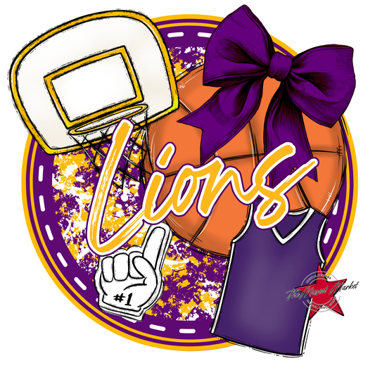 Lions Circle Basketball Design-Purple-Yellow