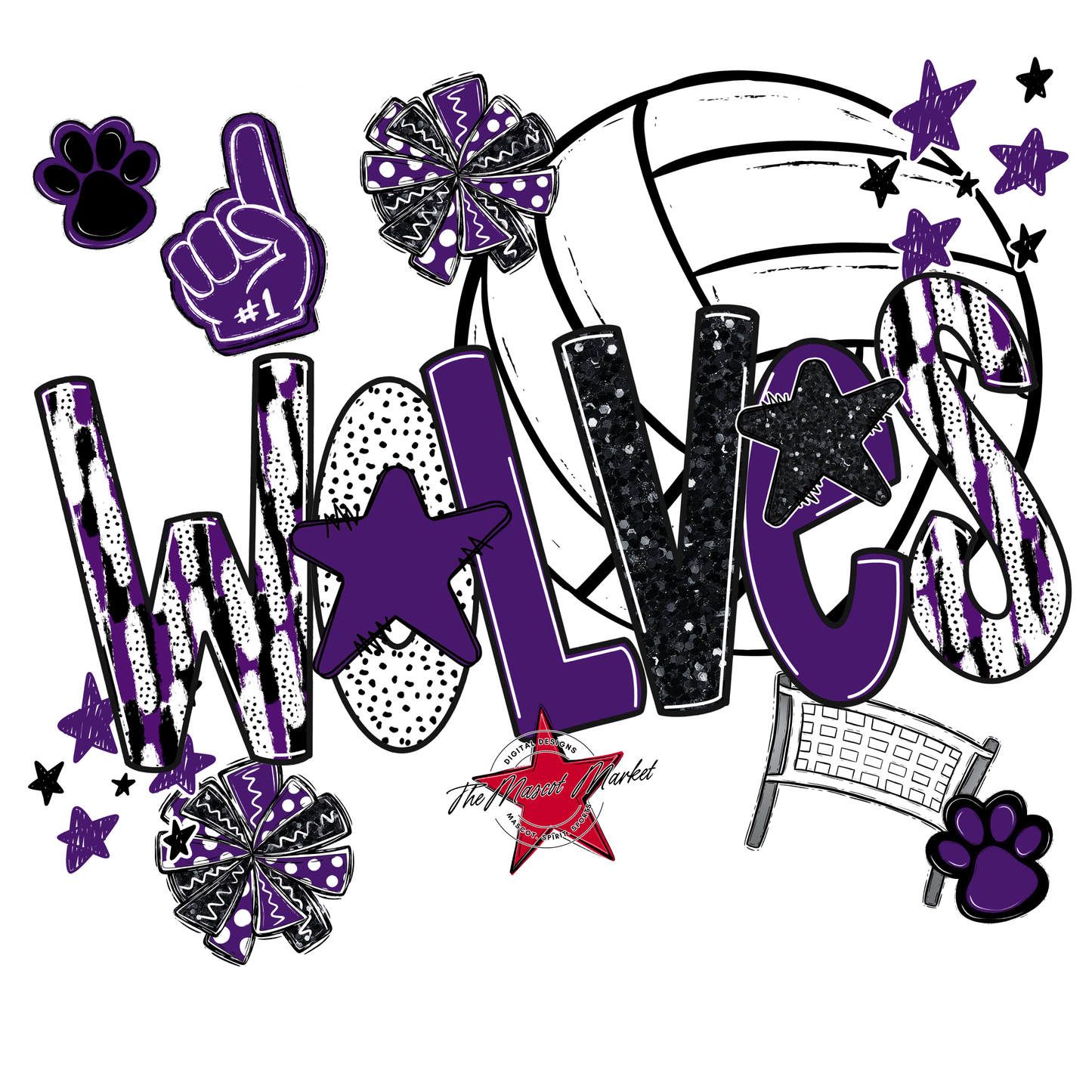 Wolves Volleyball Scrape-Purple