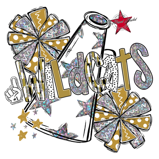 Wildcats Cheer Megaphone Scrape-Gold
