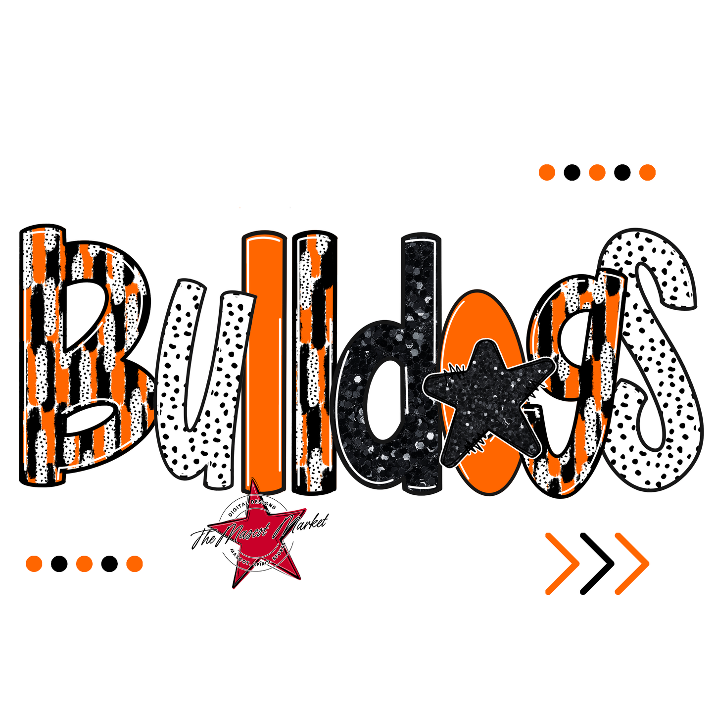 Bulldogs Brushstroke Alpha w Arrows-Orange