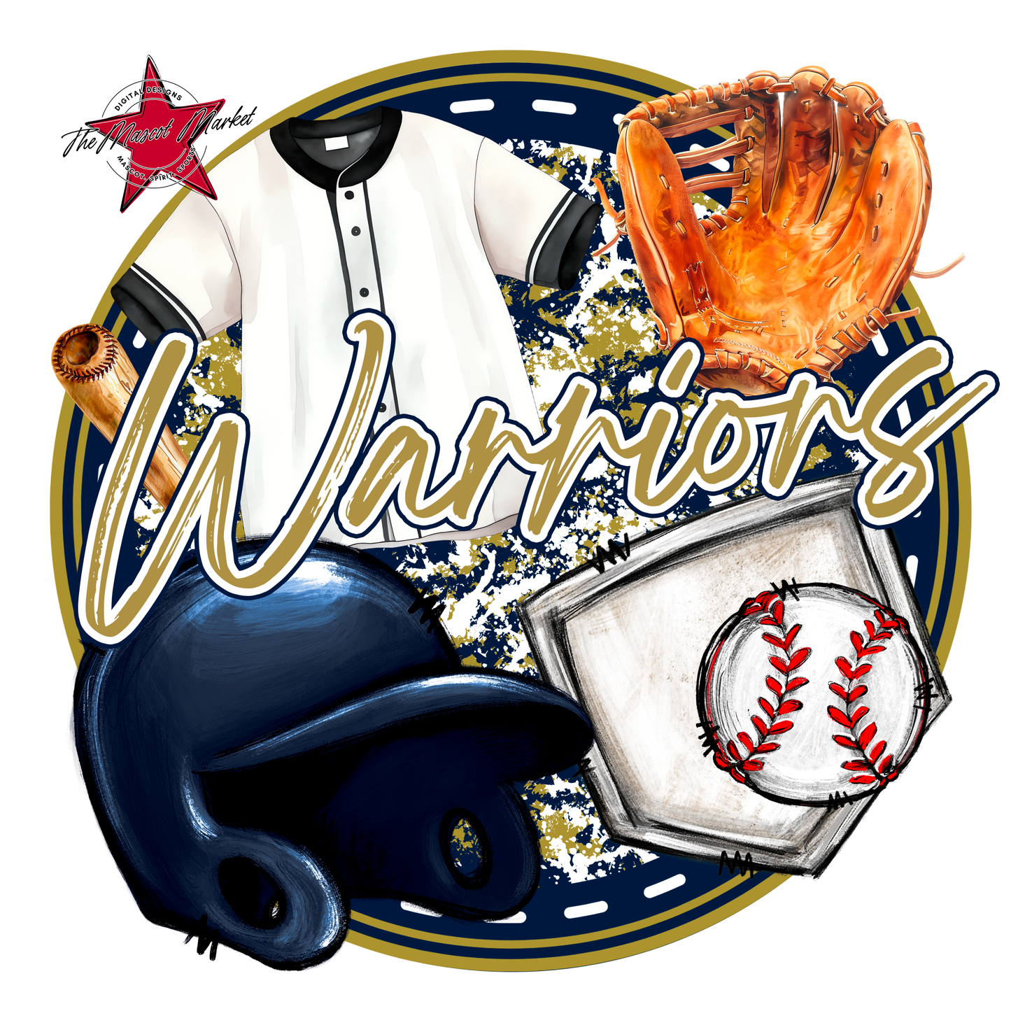 Warriors Circle Baseball Design-Navy-Gold