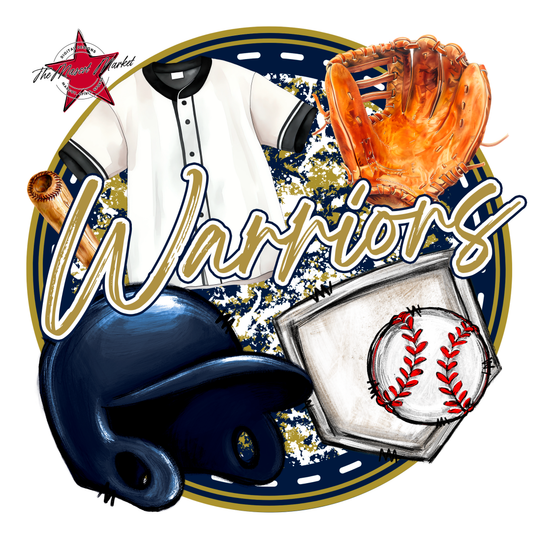 Warriors Circle Baseball Design-Navy-Gold