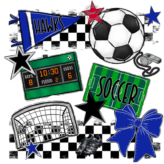 Hawks Checkers Soccer Spirit Design-Royal Blue