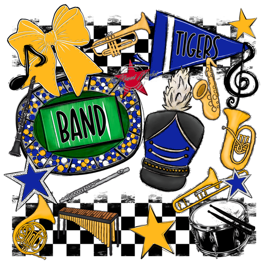 Tigers Checkers Band Spirit Design-Royal Blue-Yellow