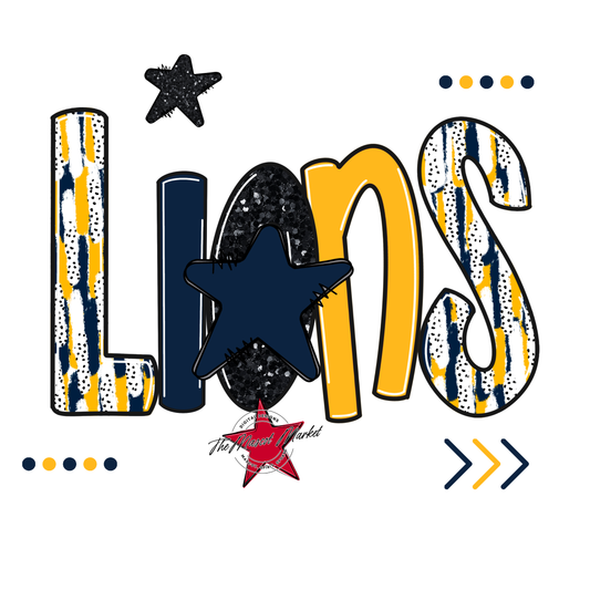Lions Brushstroke Alpha w Arrows-Navy-Yellow