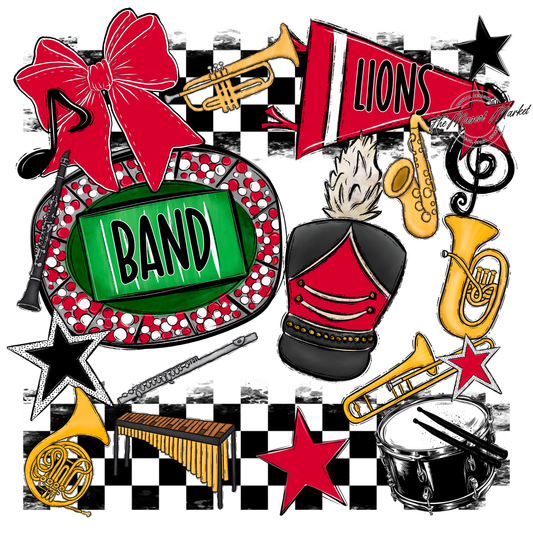Lions Checkers Band Spirit Design-Red