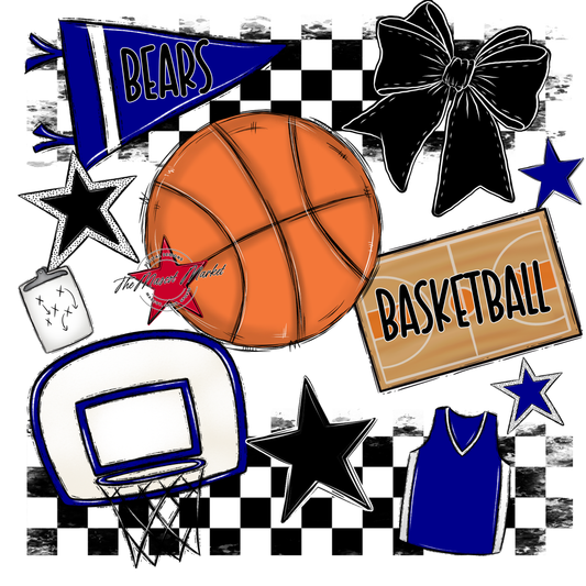 Bears Basketball Checkers Design-Blue