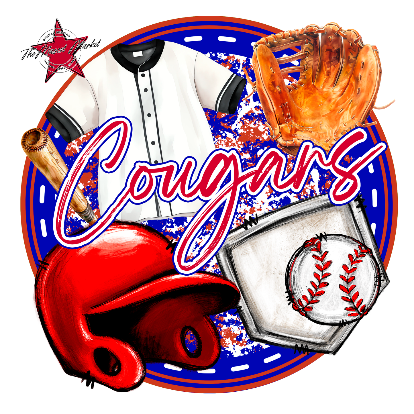 Cougars Circle Baseball Design-Blue-Red