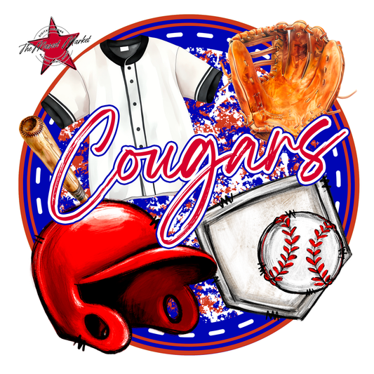 Cougars Circle Baseball Design-Blue-Red
