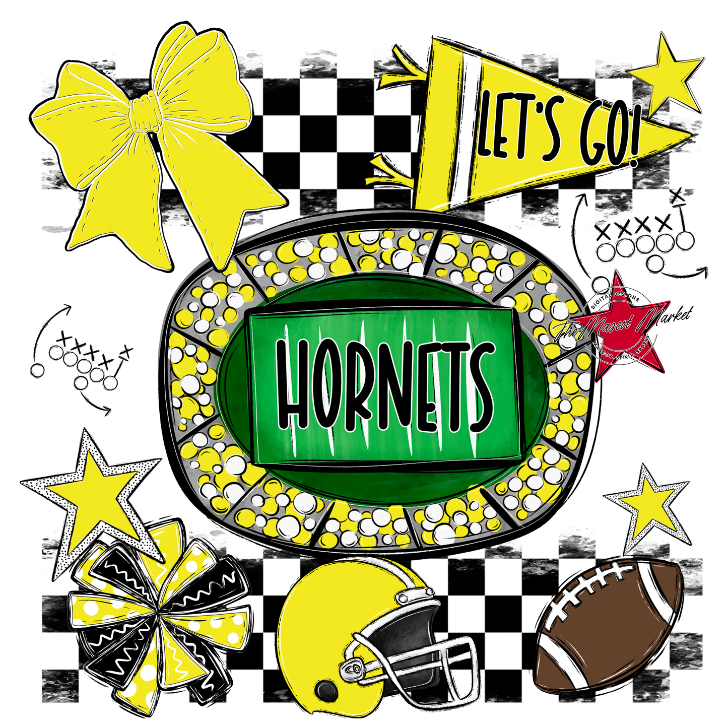 Hornets Checkers Spirit Design-Bright Yellow