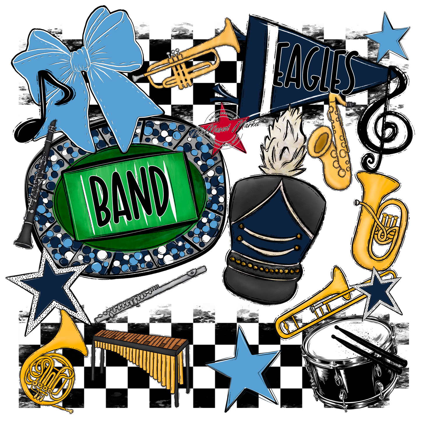 Eagles Band Checkers Design-Navy-Carolina Blue