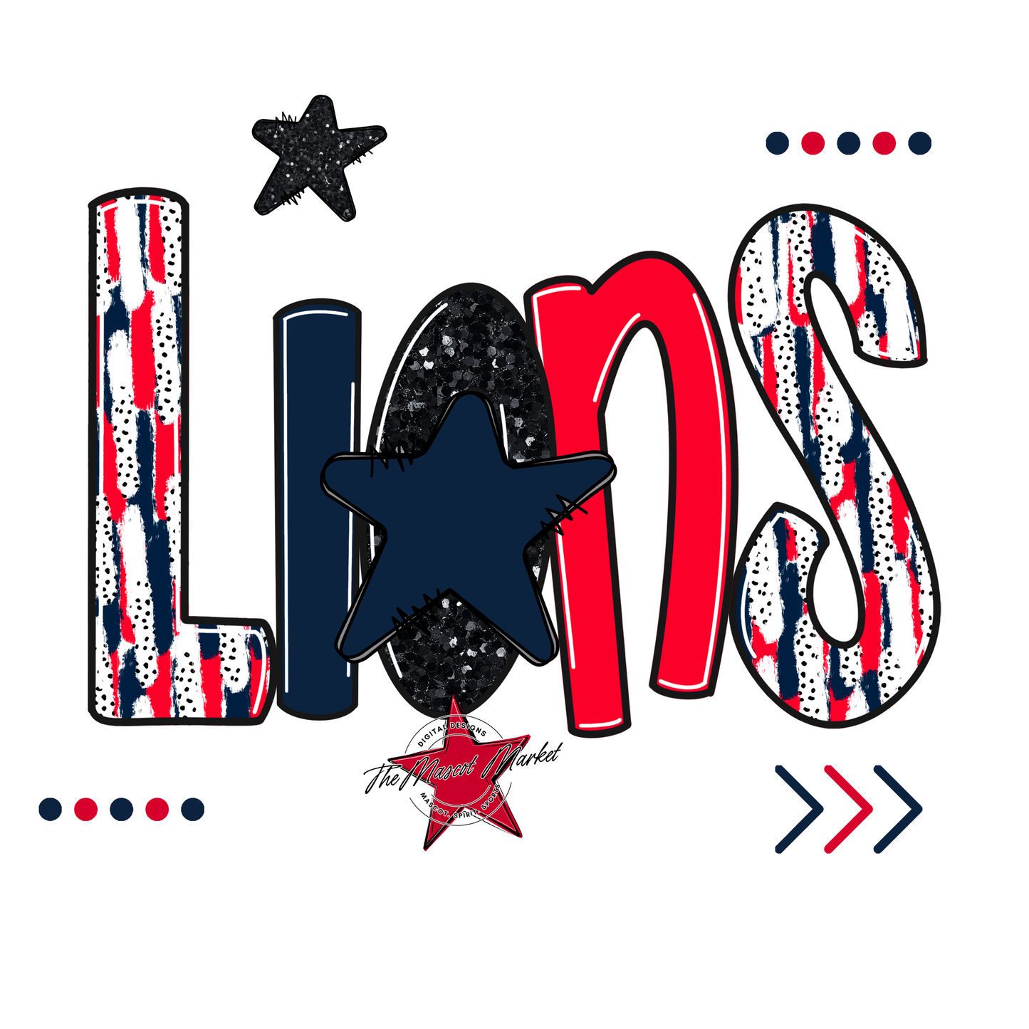 Lions Brushstroke Alpha w Arrows-Navy-Red