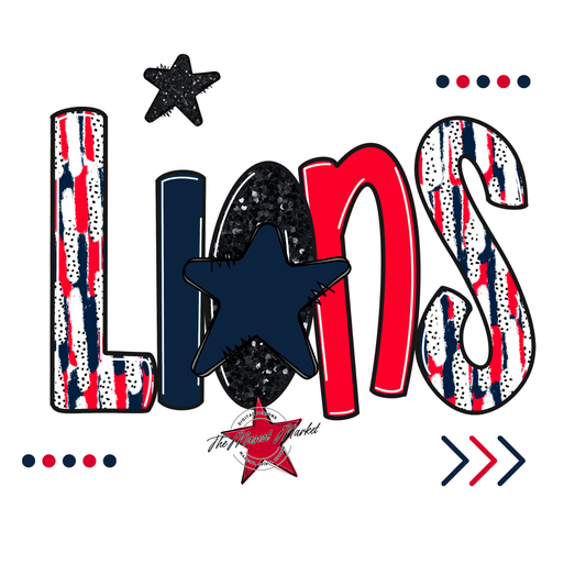 Lions Brushstroke Alpha w Arrows-Navy-Red