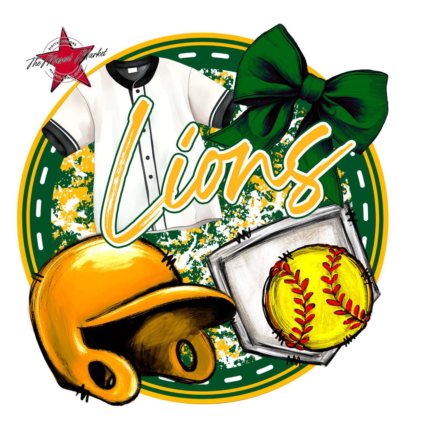 Lions Circle Softball Design-Green-Yellow