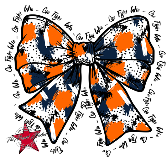 Go, Fight, Win, Splatter Bow Design-Navy-Orange